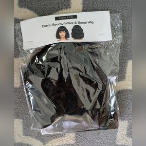 New, Black, Beachy Waves Bob with Bangs Wig Daily or Cosplay